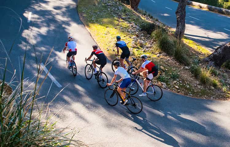 Road bikers in a curve